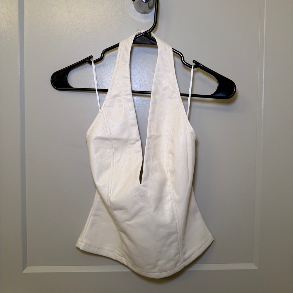 Akira White Halter Plunge Neck Tank Top